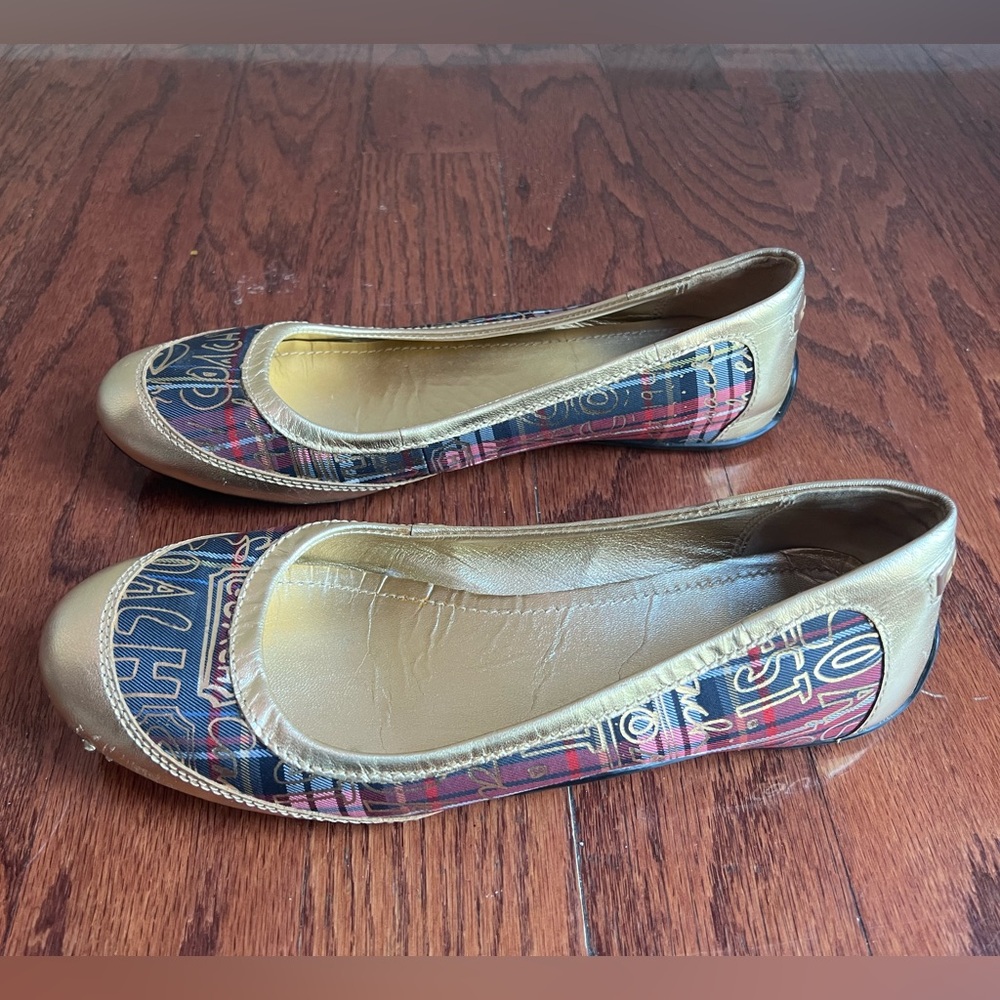 Coach Gold and Navy Patterned Women's Ballet Flats - Picture 4 of 5